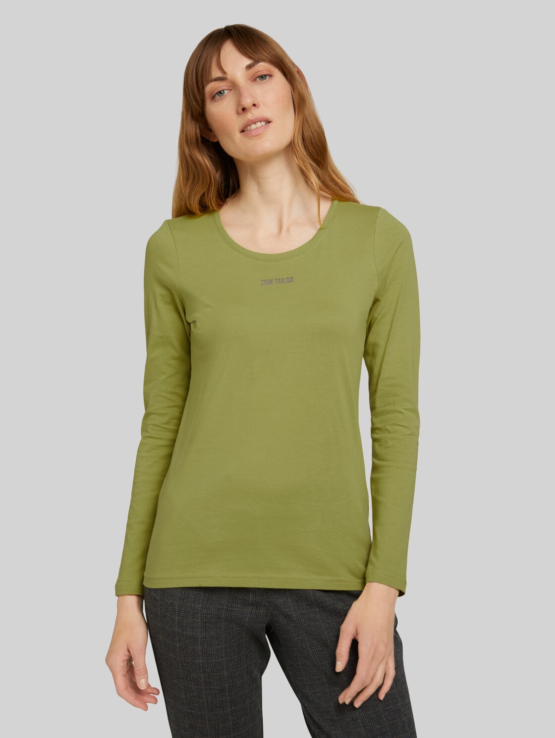 TOM TAILOR Logo Print Langarmshirt mit Bio-Baumwolle, Damen, green oasis, Größe: XXXL