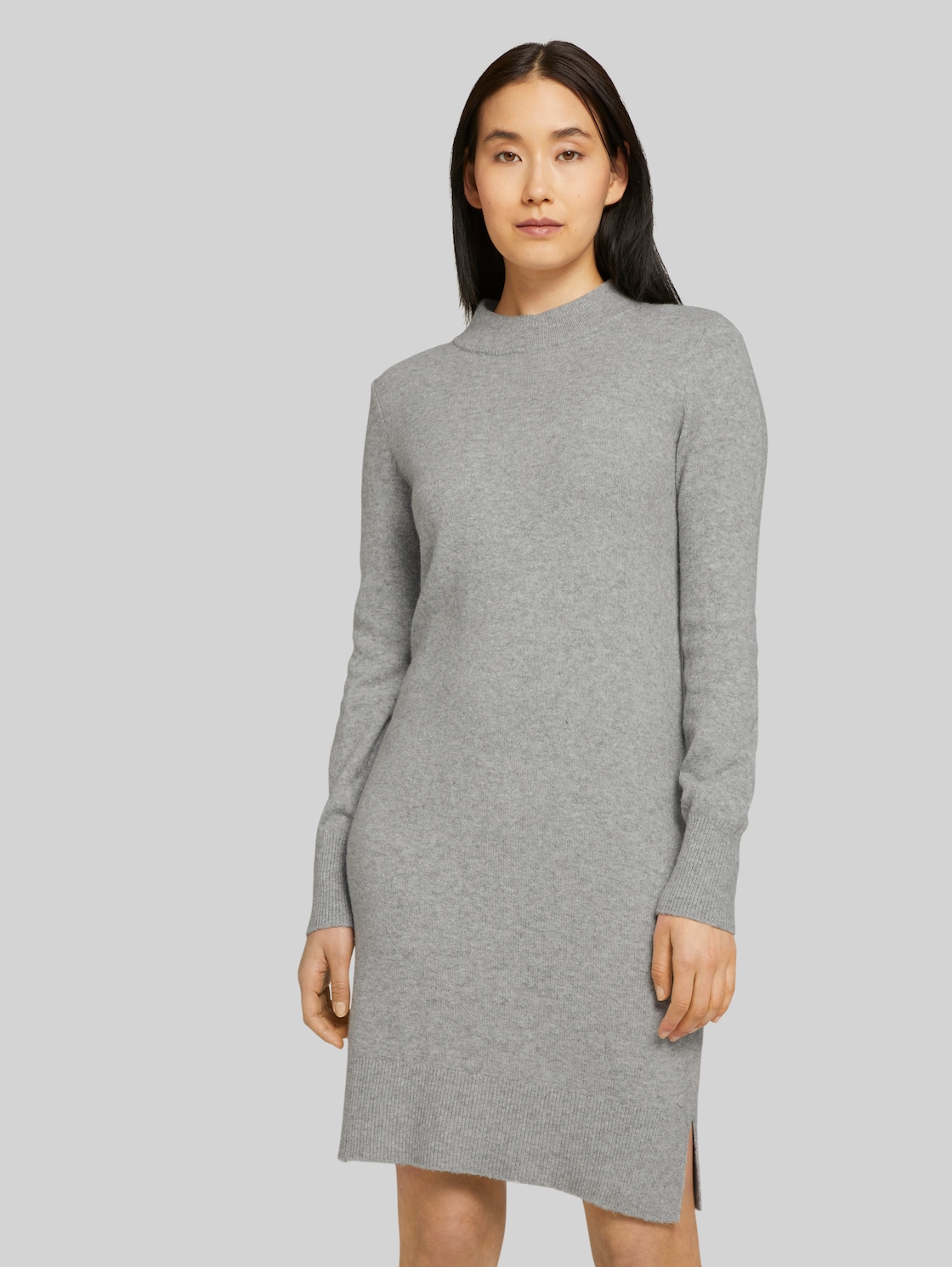 TOM TAILOR Strickkleid mit Stehkragen, Damen, Light Silver Grey Mélange, Größe: 42