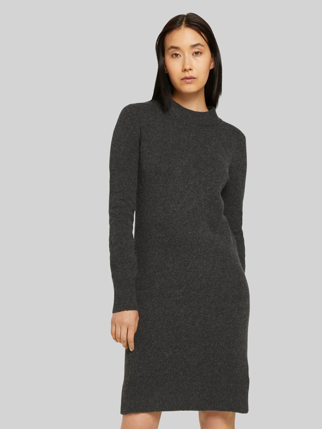 TOM TAILOR Strickkleid mit Stehkragen, Damen, Coal Grey Melange, Größe: 40
