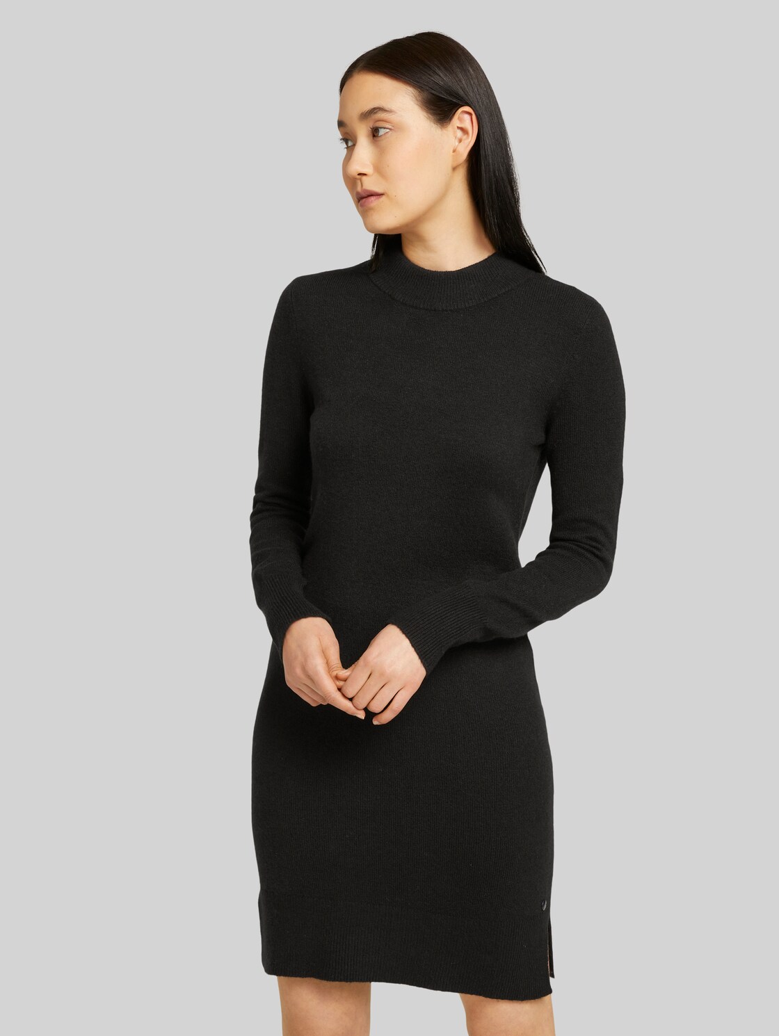 TOM TAILOR Strickkleid mit Stehkragen, Damen, deep black, Größe: 42