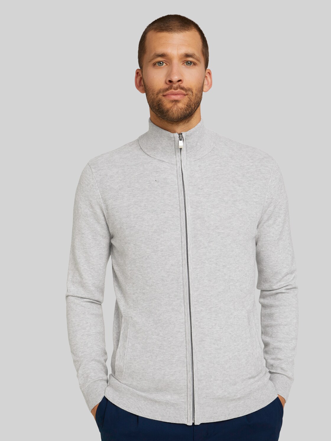 TOM TAILOR Strickjacke mit TENCEL(TM) Lyocell, Herren, Light Soft Grey Melange, Größe: XXL