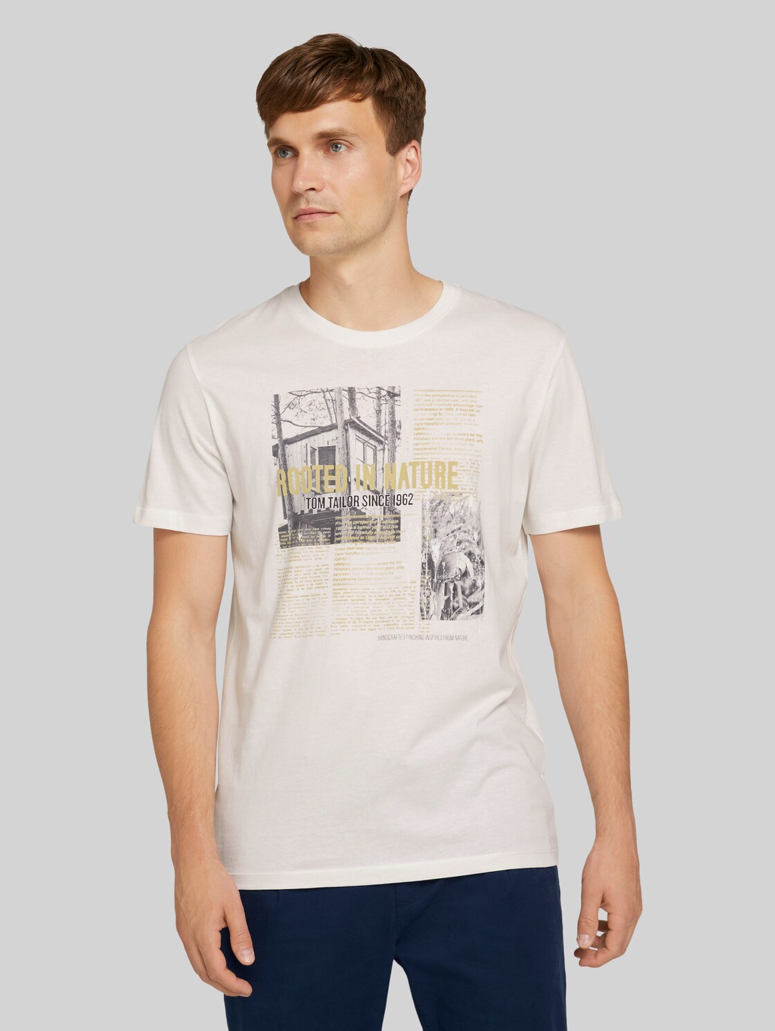 TOM TAILOR Fotoprint T-Shirt mit Bio-Baumwolle, Herren, Off White, Größe: XXL