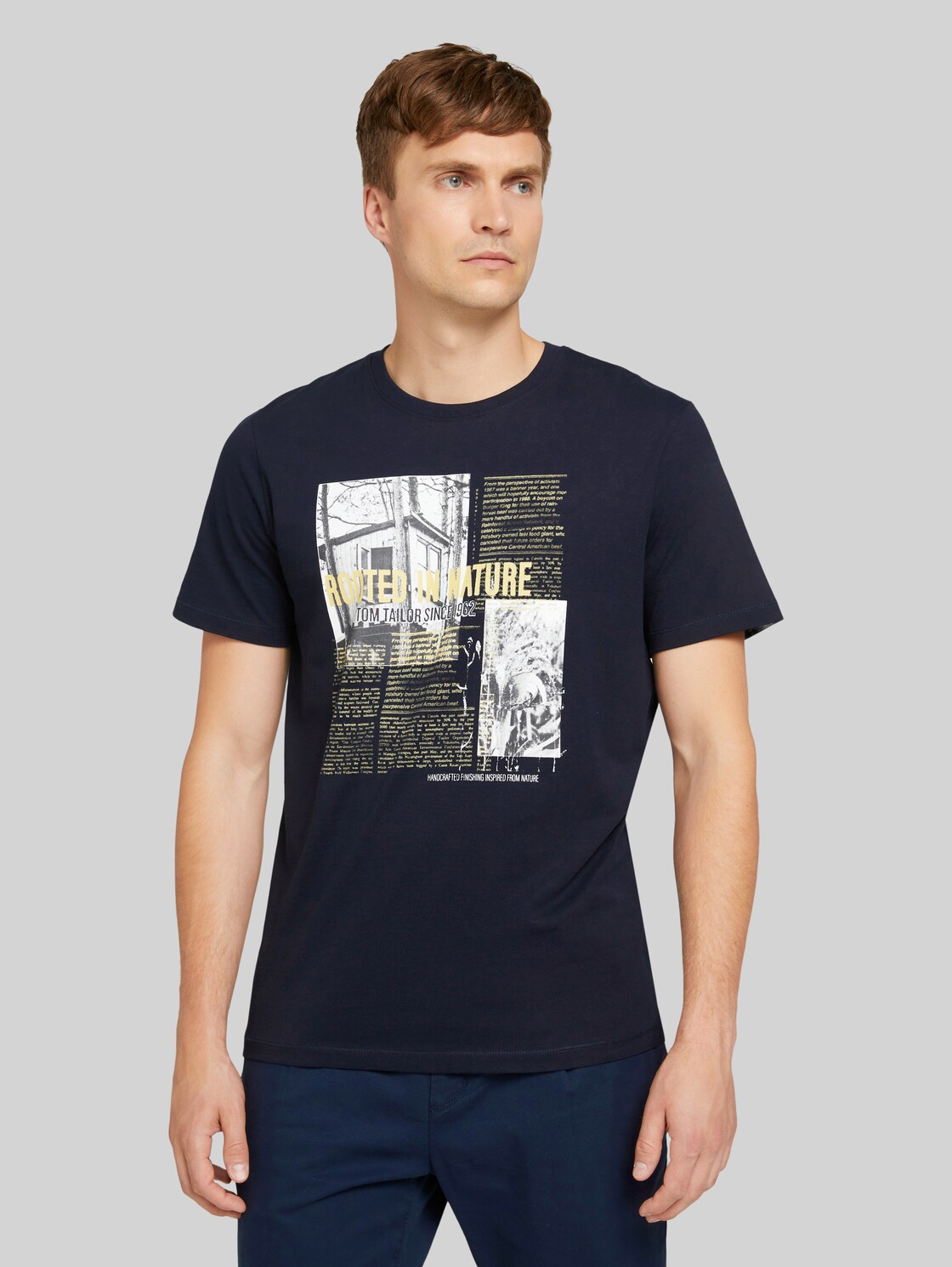 TOM TAILOR Fotoprint T-Shirt mit Bio-Baumwolle, Herren, Sky Captain Blue, Größe: M