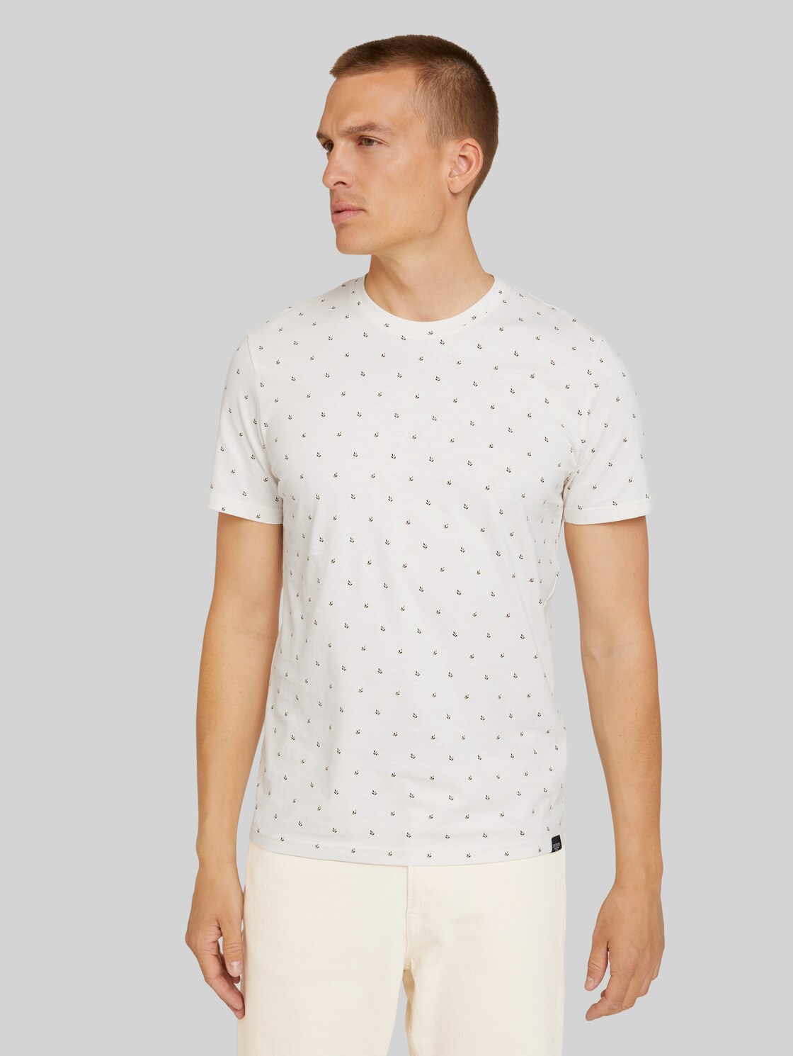 TOM TAILOR Gemustertes T-Shirt, Herren, off white scattered design, Größe: XL