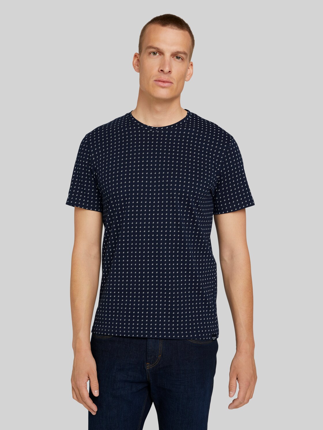 TOM TAILOR Gemustertes T-Shirt, Herren, navy white minimal design, Größe: M