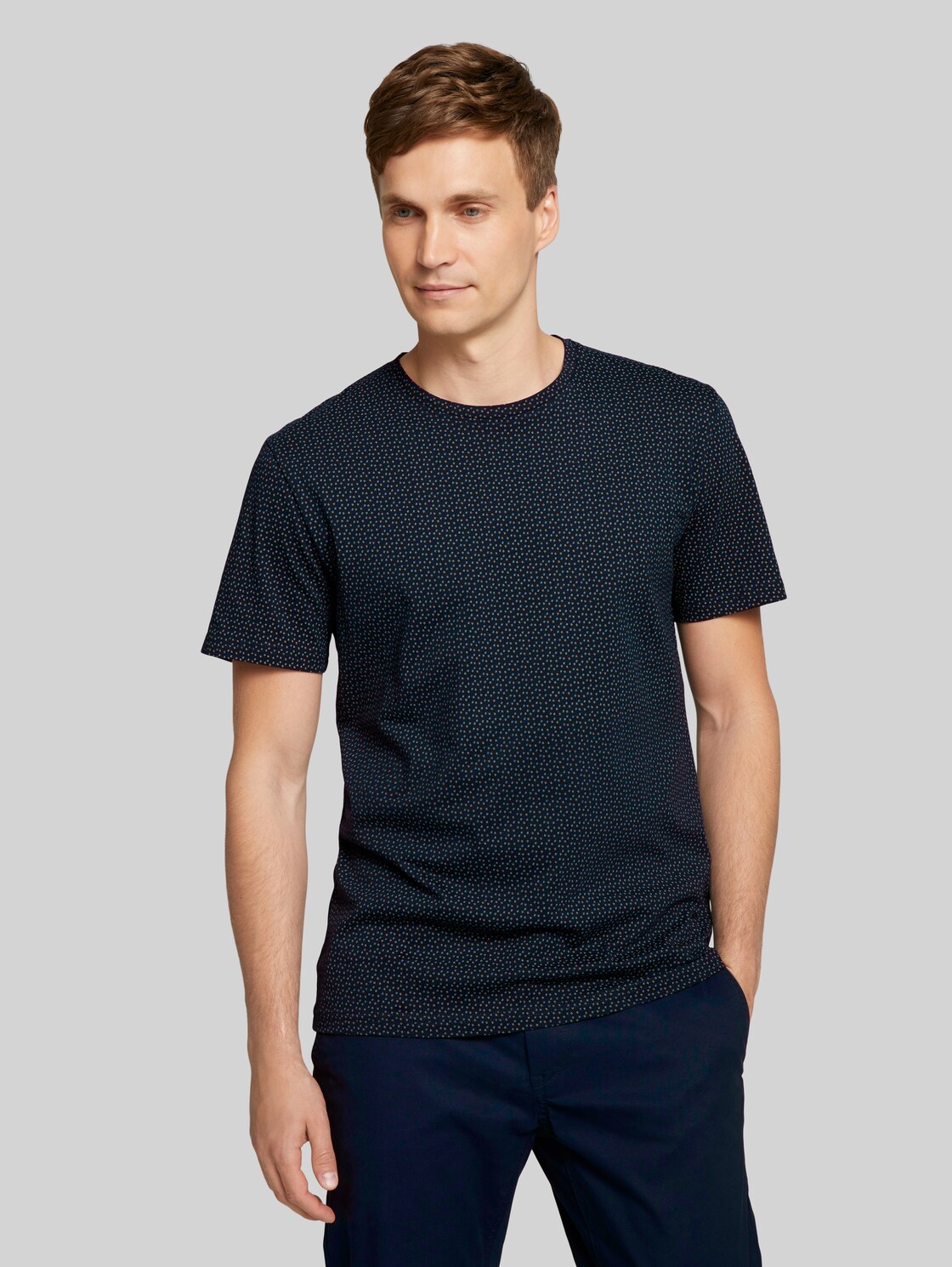TOM TAILOR gemustertes T-Shirt, Herren, navy olive irregular design, Größe: XL