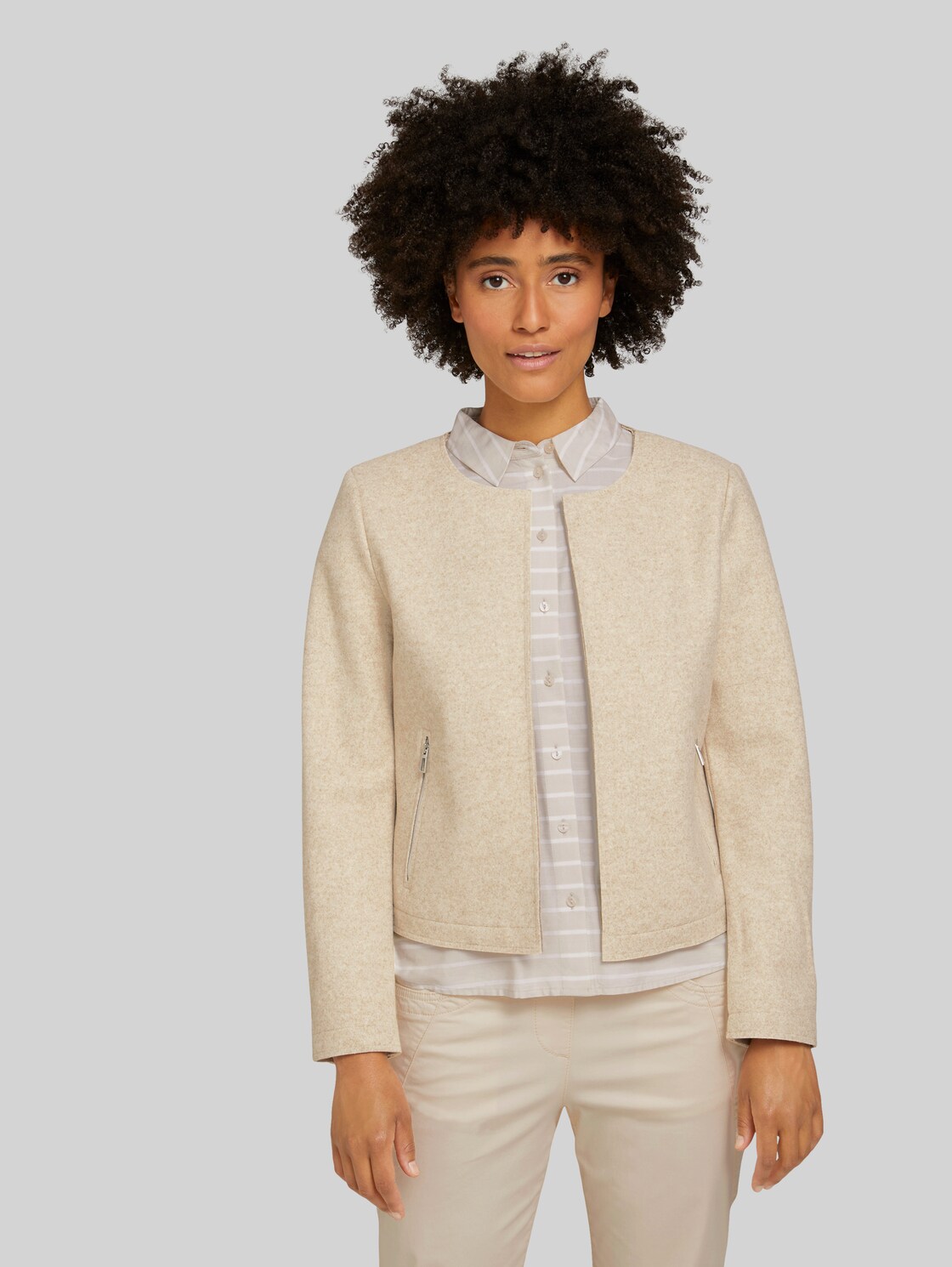 TOM TAILOR Blazer mit Reißverschlusstaschen, Damen, desert sand melange, Größe: XL