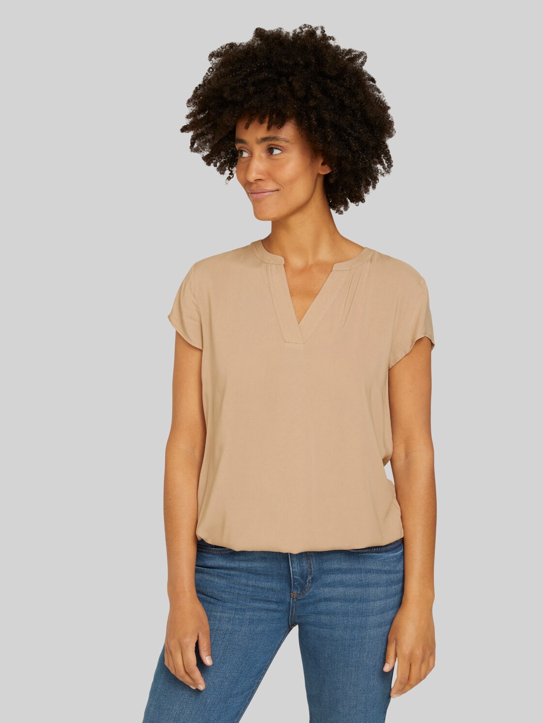 TOM TAILOR Kurzarm Bluse, Damen, french clay beige, Größe: 36