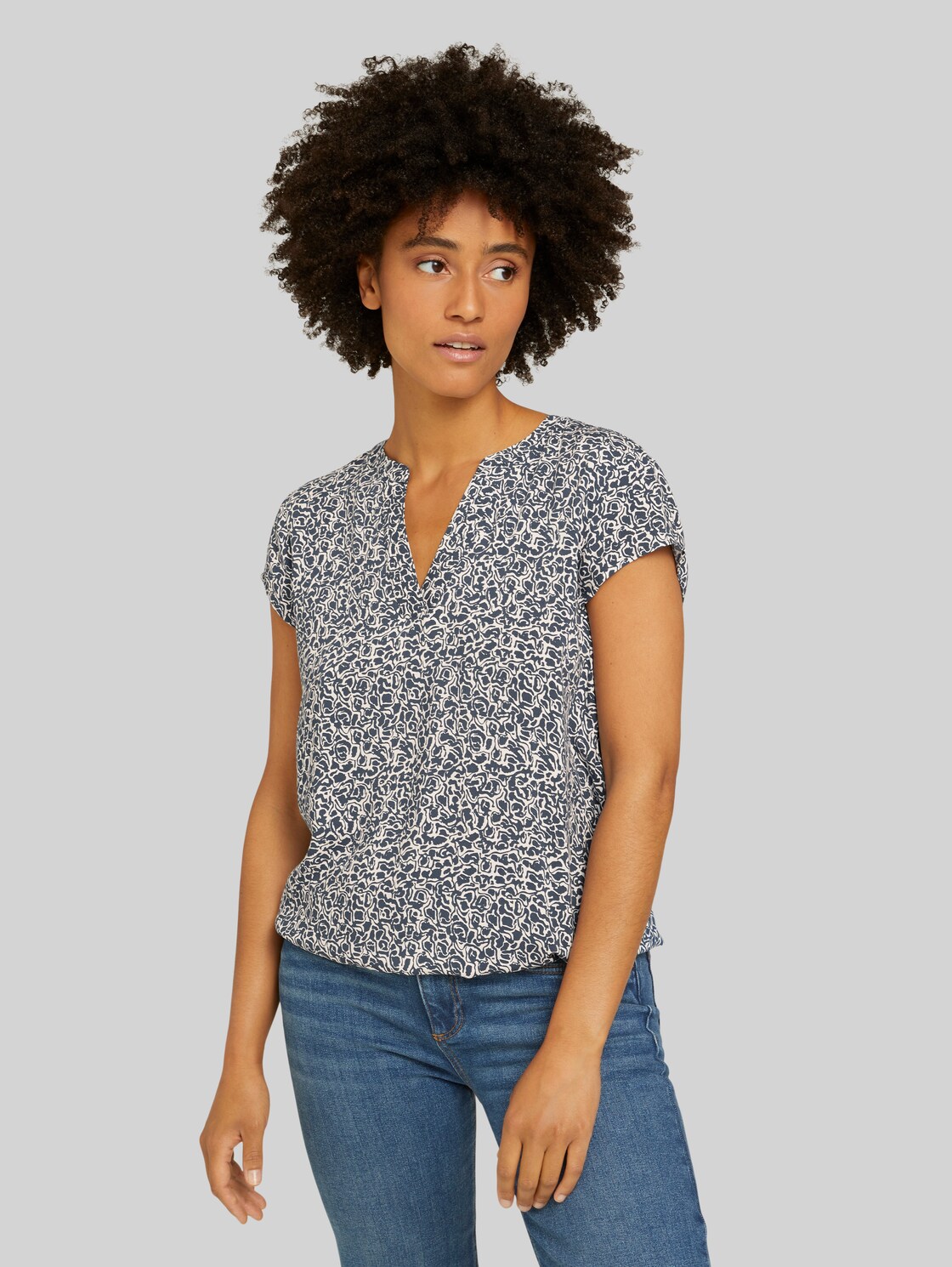 TOM TAILOR Kurzarm Bluse, Damen, blue offwhite minimal, Größe: 36