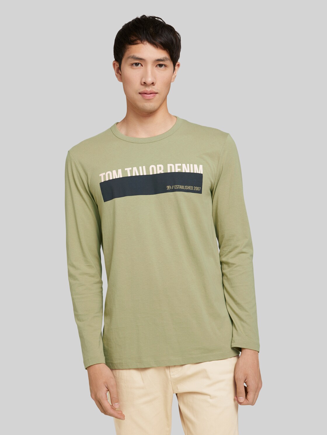 TOM TAILOR DENIM Langarmshirt mit Print, Herren, Silver Olive, Größe: L