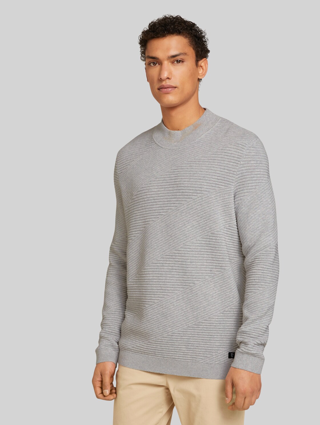 TOM TAILOR DENIM Herren Pullover mit Stehkragen, grau, Melange Optik, Gr. XXL, baumwolle