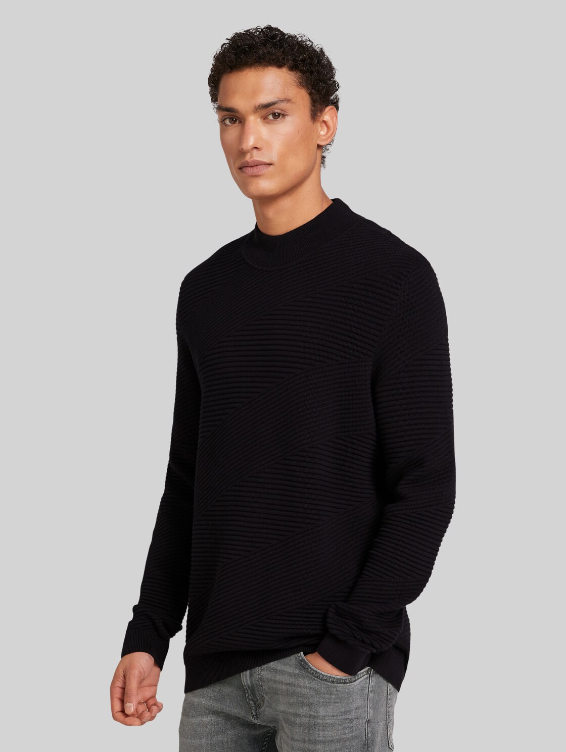 TOM TAILOR DENIM Herren Pullover mit Stehkragen, blau, Gr. XXL, baumwolle