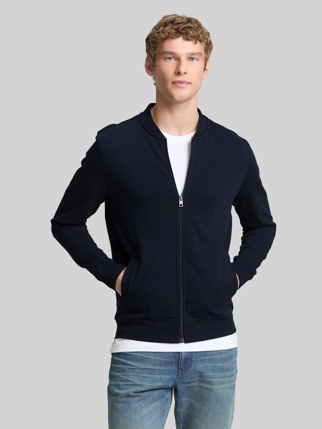 TOM TAILOR DENIM Bomber-Sweatjacke, Herren, Sky Captain Blue, Größe: L