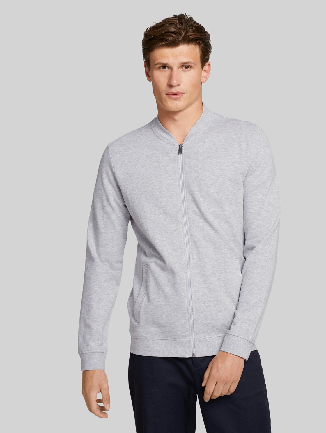 TOM TAILOR DENIM Bomber-Sweatjacke, Herren, Light Stone Grey Melange, Größe: S