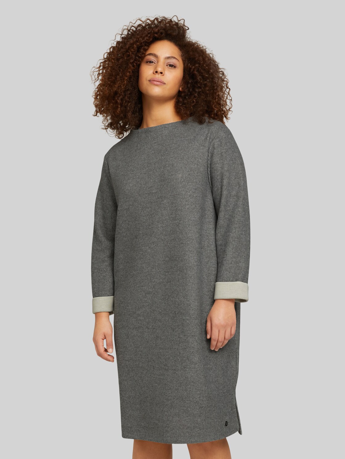 TOM TAILOR Plus - Jersey Kleid mit 3/4 Ärmeln, Damen, asphalt grey melange, Größe: 46