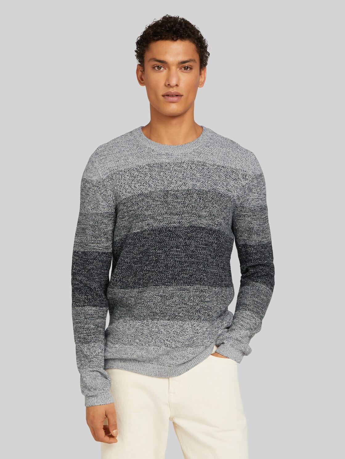 TOM TAILOR DENIM Herren Strickpullover aus nachhaltiger Baumwolle, grau, Gr. S, baumwolle