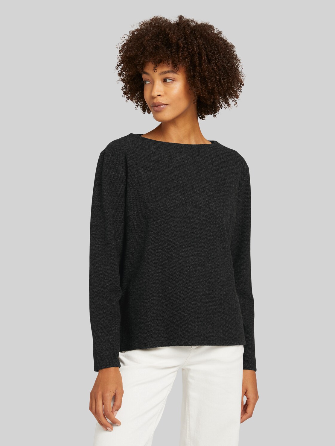 TOM TAILOR Gemustertes Sweatshirt, Damen, Heringbone structure Ori Sweat, Größe: M