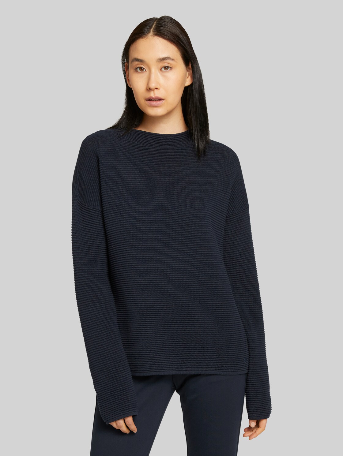 TOM TAILOR Ottoman Pullover mit Stehkragen, Damen, Sky Captain Blue, Größe: S
