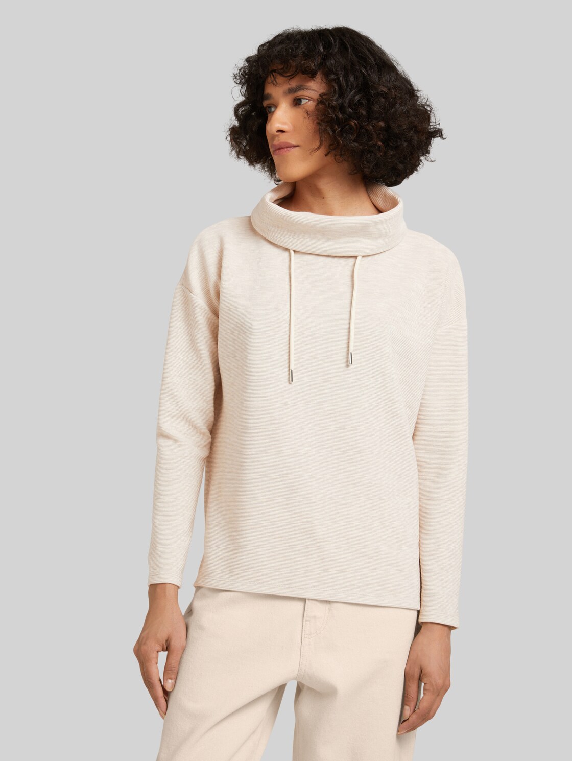 TOM TAILOR Strukturiertes Sweatshirt mit Rollkragen, Damen, cold beige, Größe: XXXL