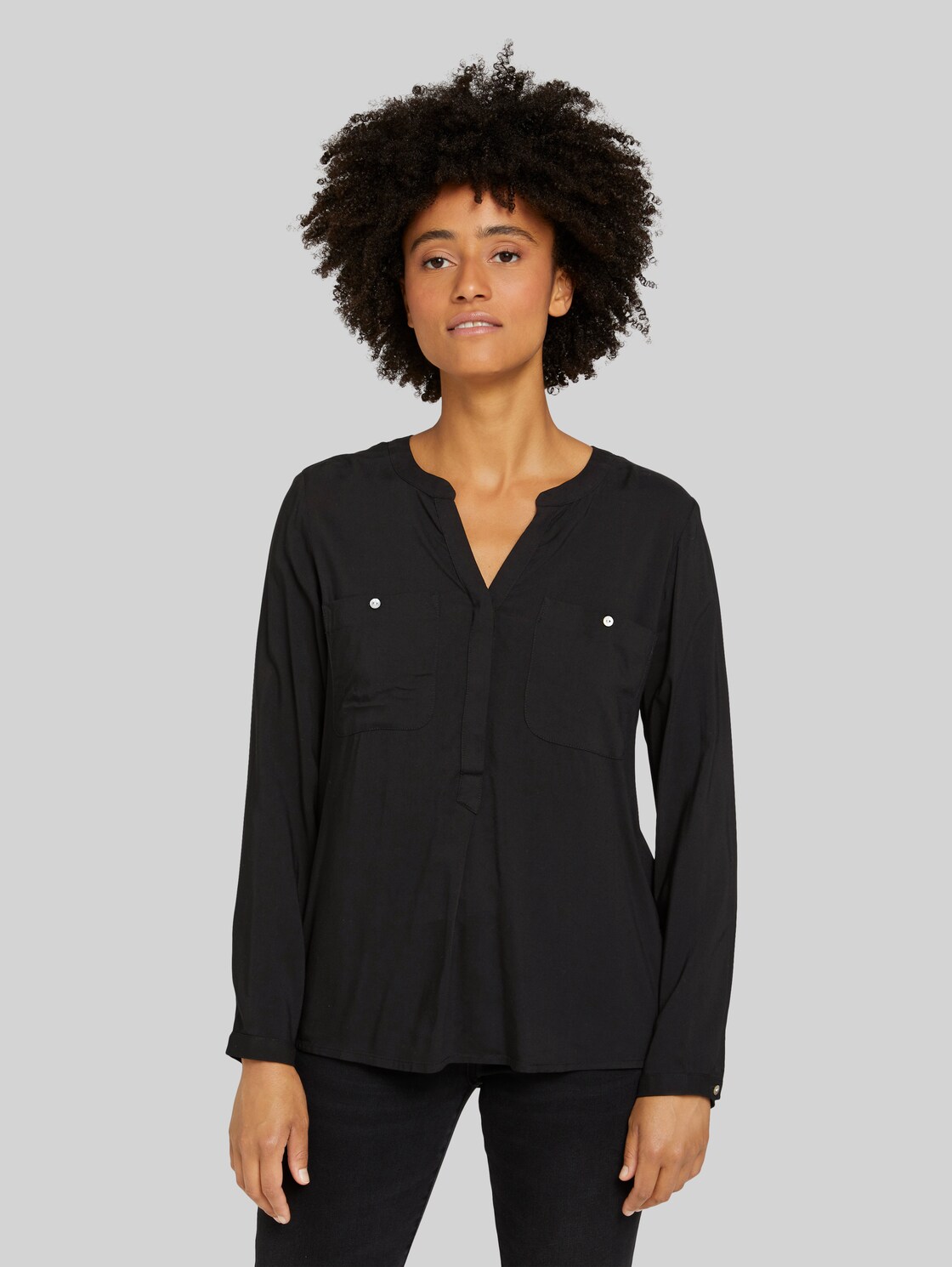 TOM TAILOR Bluse mit Brusttaschen, Damen, deep black, Größe: 36