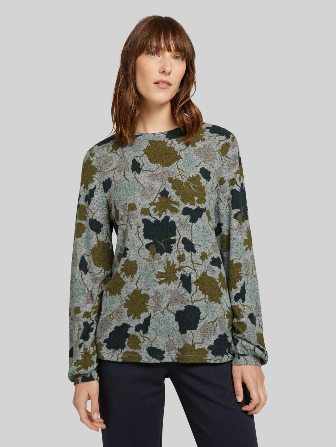 TOM TAILOR Gemustertes Shirt mit Ballonärmeln, Damen, floral design cosy fabric, Größe: XL