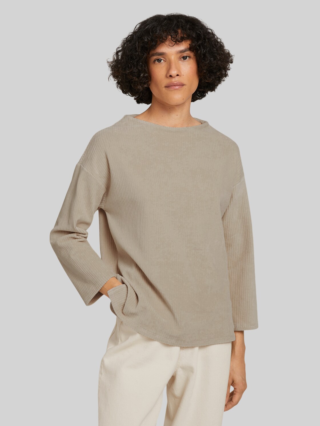 TOM TAILOR Lockeres Cord Sweatshirt, Damen, cold beige, Größe: XL