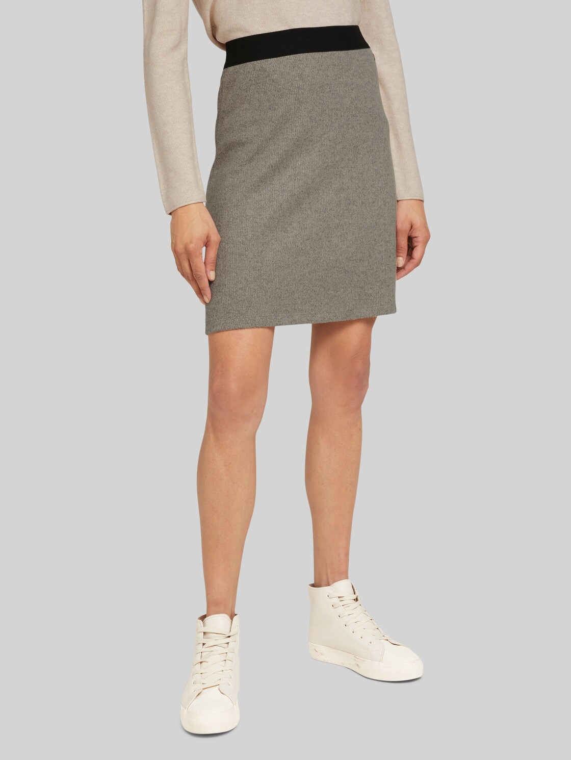 TOM TAILOR Melierter Jerseyrock, Damen, oyster grey melange, Größe: 36