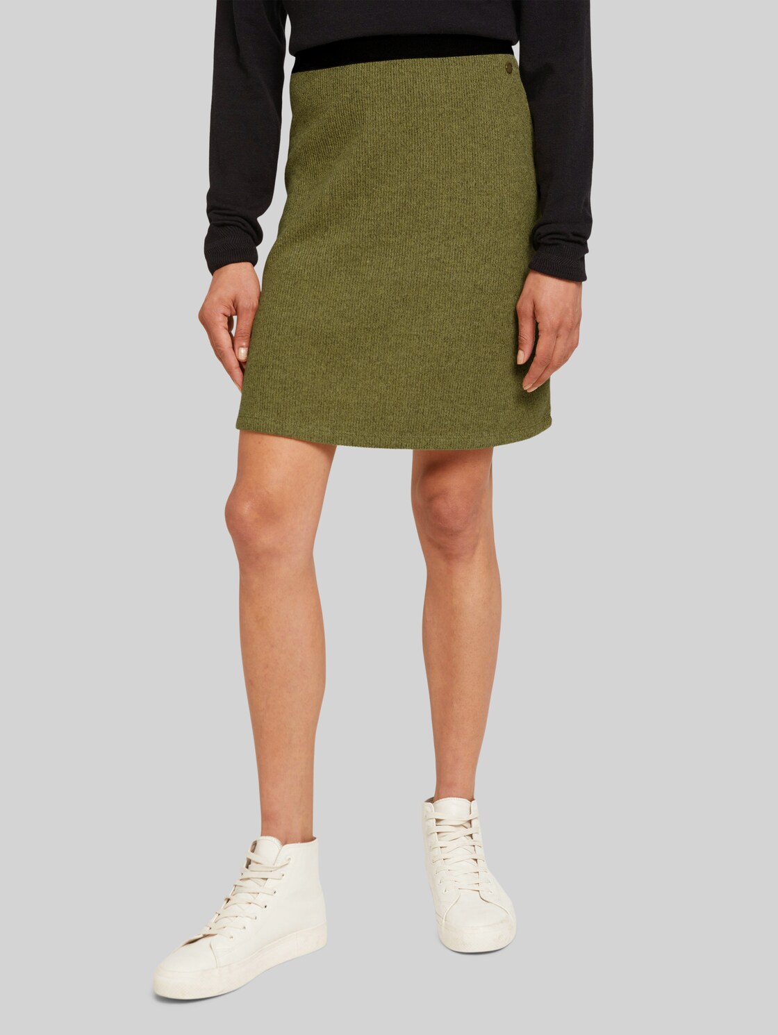 TOM TAILOR Melierter Jerseyrock, Damen, khaki olive melange, Größe: 36