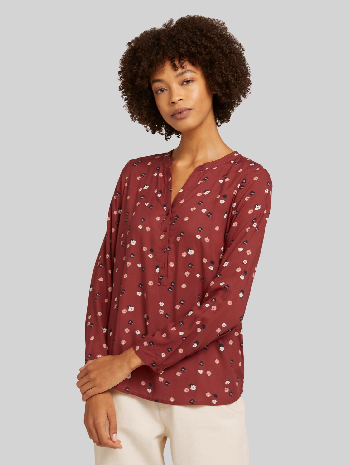 TOM TAILOR Gemusterte Bluse mit TENCEL(TM) Modal, Damen, red flower design, Größe: 36