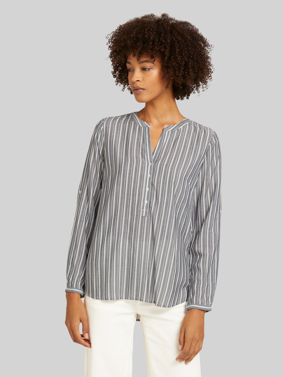 TOM TAILOR Gemusterte Bluse mit TENCEL(TM) Modal, Damen, navy offwhite stripe, Größe: 38