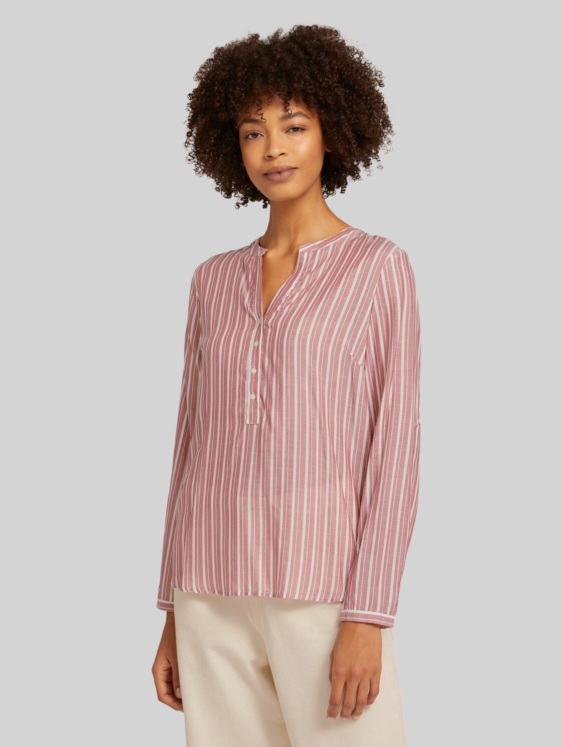TOM TAILOR Gemusterte Bluse mit TENCEL(TM) Modal, Damen, red offwhite stripe, Größe: 36