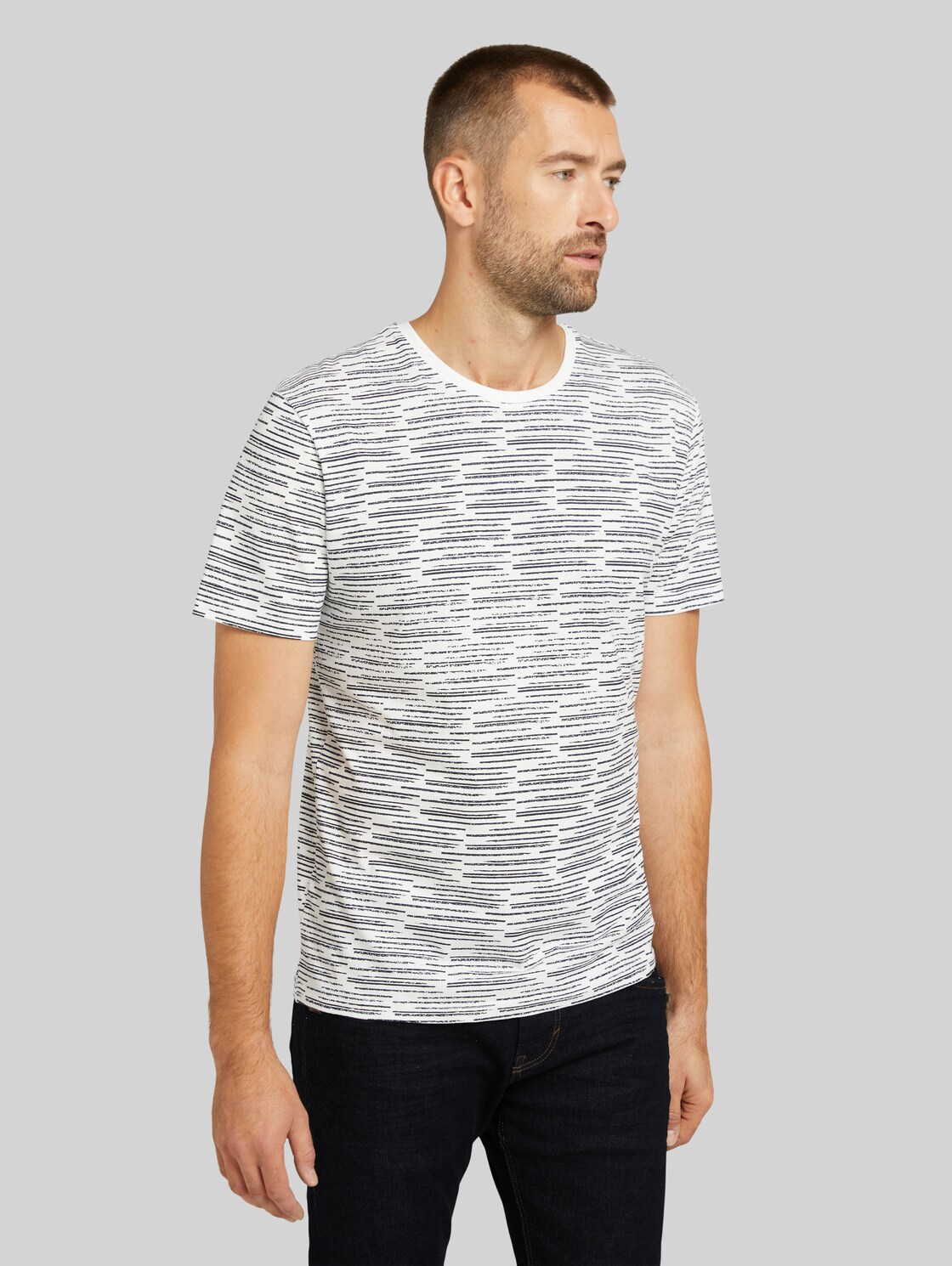 TOM TAILOR Herren T-Shirt mit Bio-Baumwolle in Melange Optik, beige, Melange Optik, Gr. M,