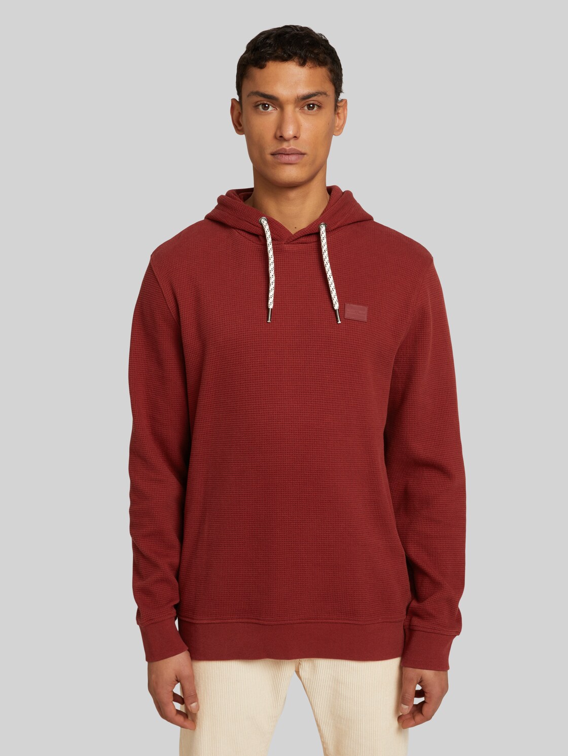 TOM TAILOR DENIM Herren Strukturierter Hoodie aus nachhaltiger Baumwolle, rot, Gr. L, baumwolle
