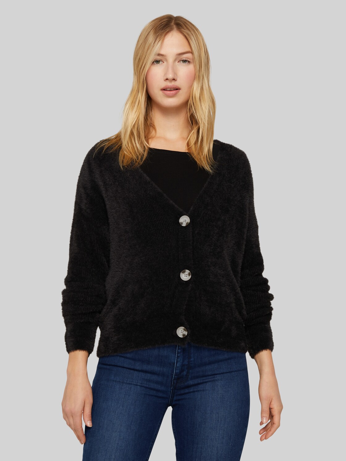 TOM TAILOR DENIM Damen Grob gestrickter Cardigan, blau, Gr. XL, polyamid