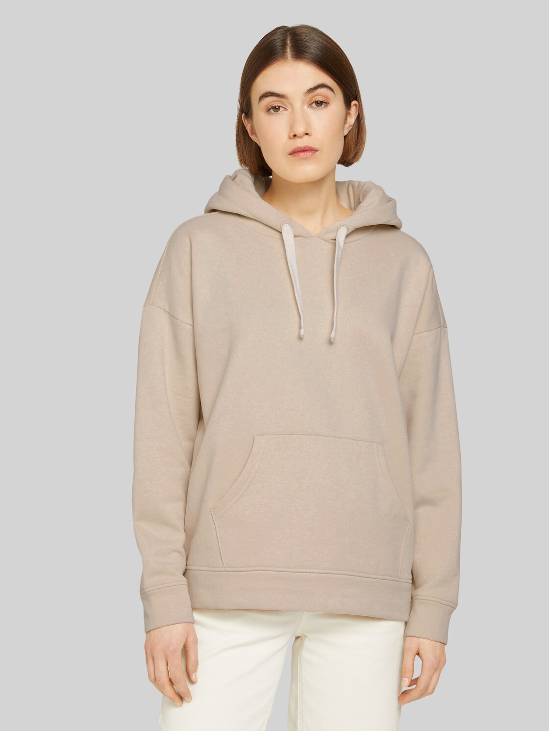 TOM TAILOR DENIM Damen Hoodie mit Kapuzen-Print, beige, Gr. M, baumwolle