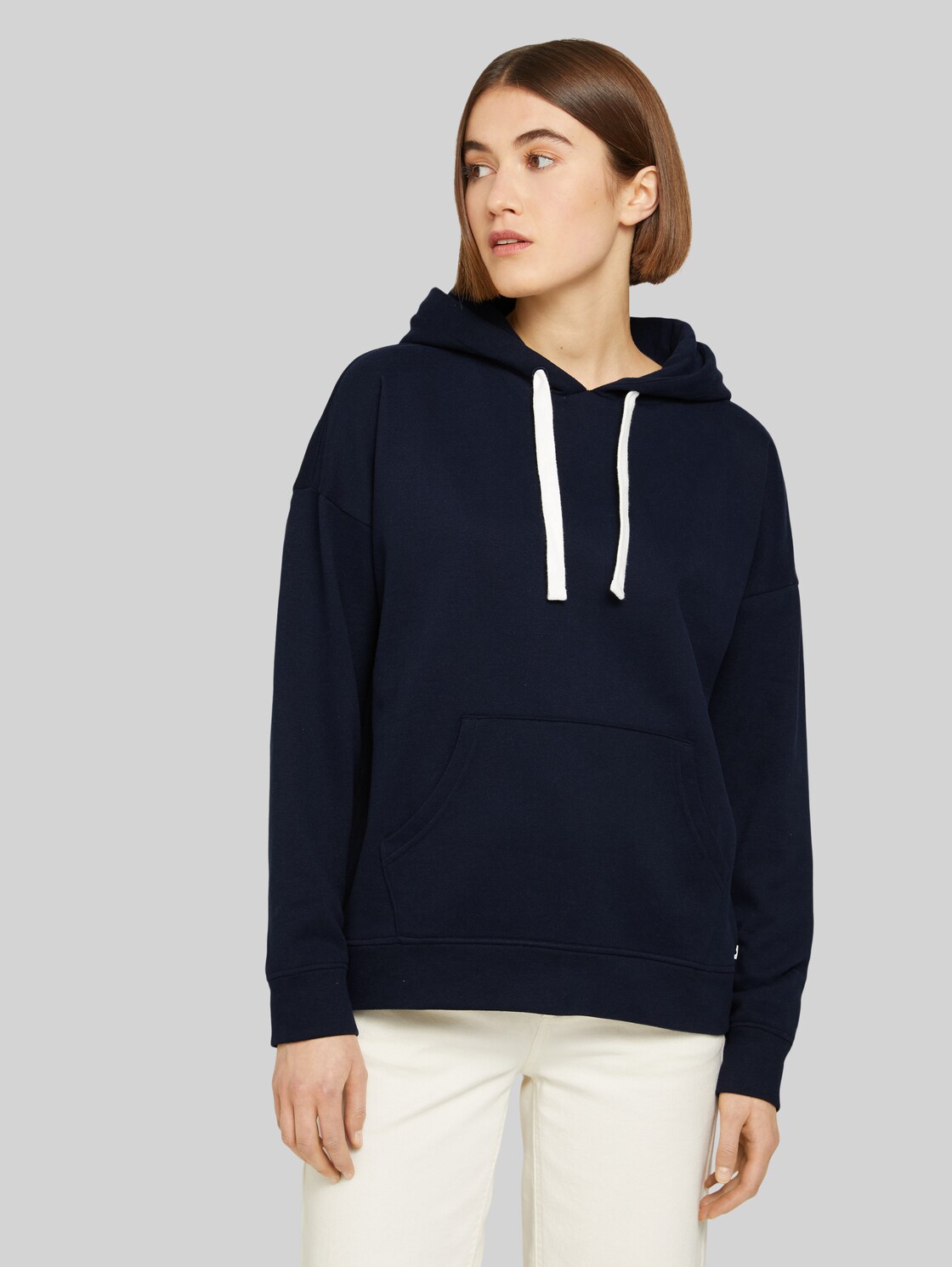 TOM TAILOR DENIM Damen Hoodie mit Kapuzen-Print, blau, Gr. S, baumwolle