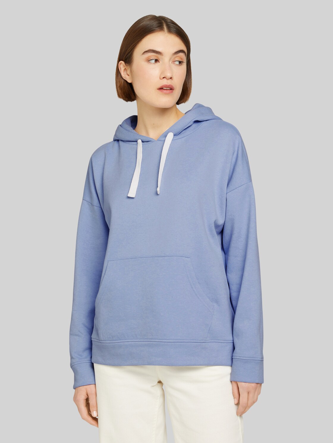 TOM TAILOR DENIM Damen Hoodie mit Kapuzen-Print, blau, Gr. M, baumwolle