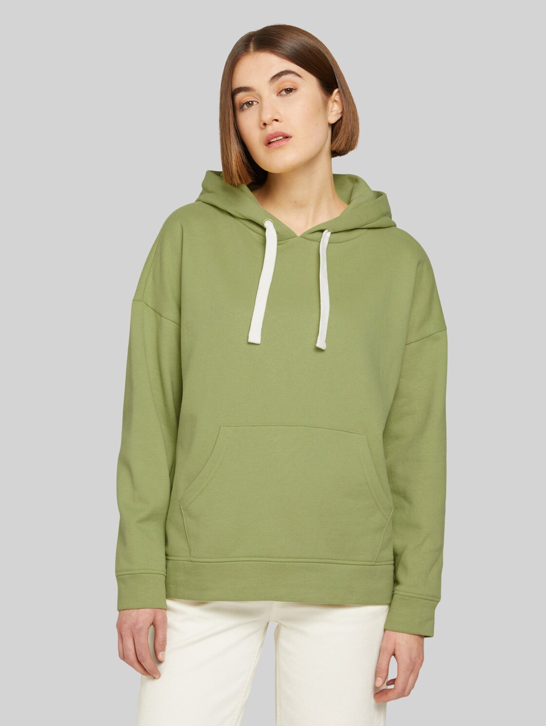 TOM TAILOR DENIM Damen Hoodie mit Kapuzen-Print, grün, Gr. XL, baumwolle