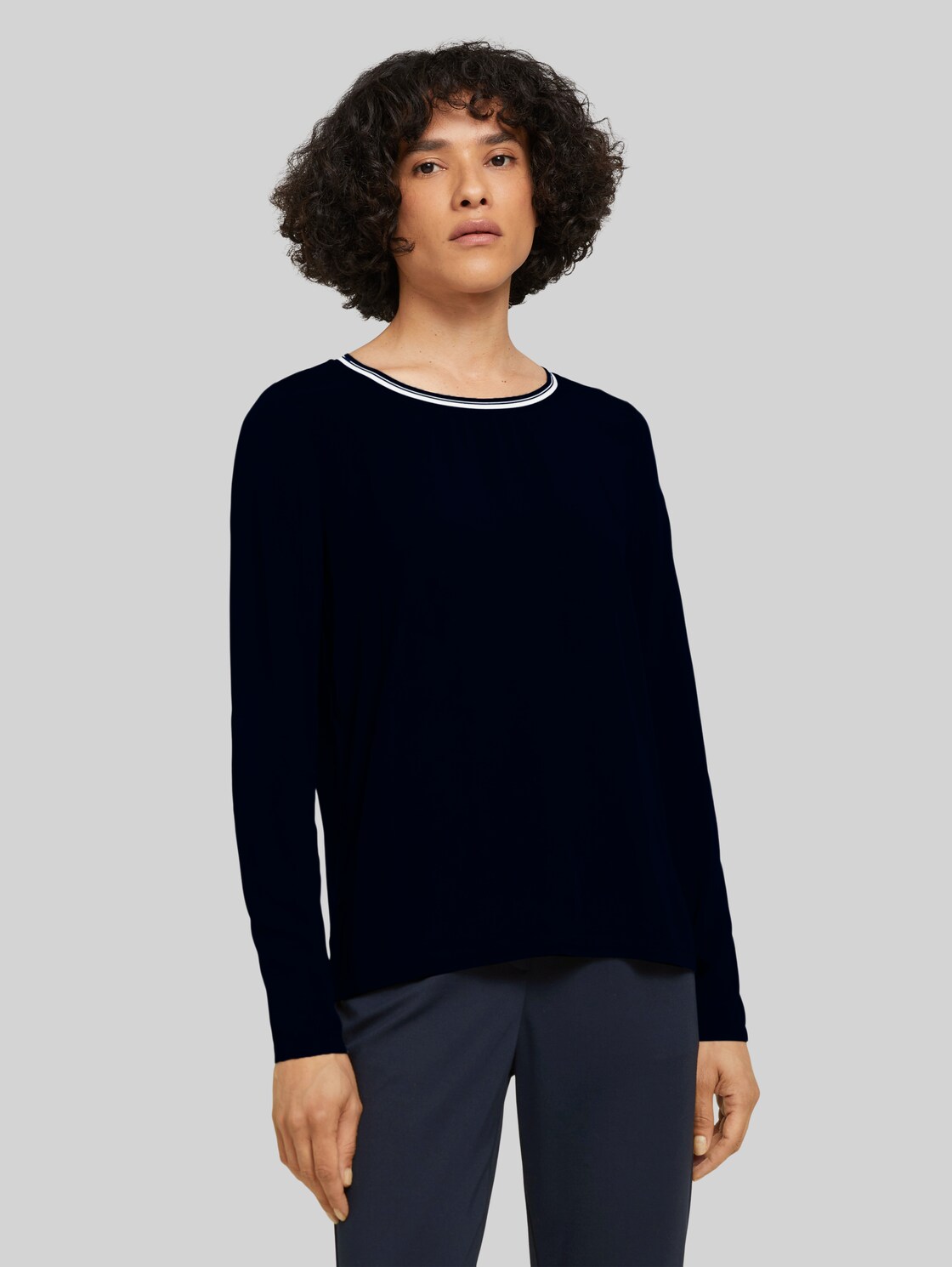 TOM TAILOR Langarmshirt im Materialmix, Damen, Sky Captain Blue, Größe: XL