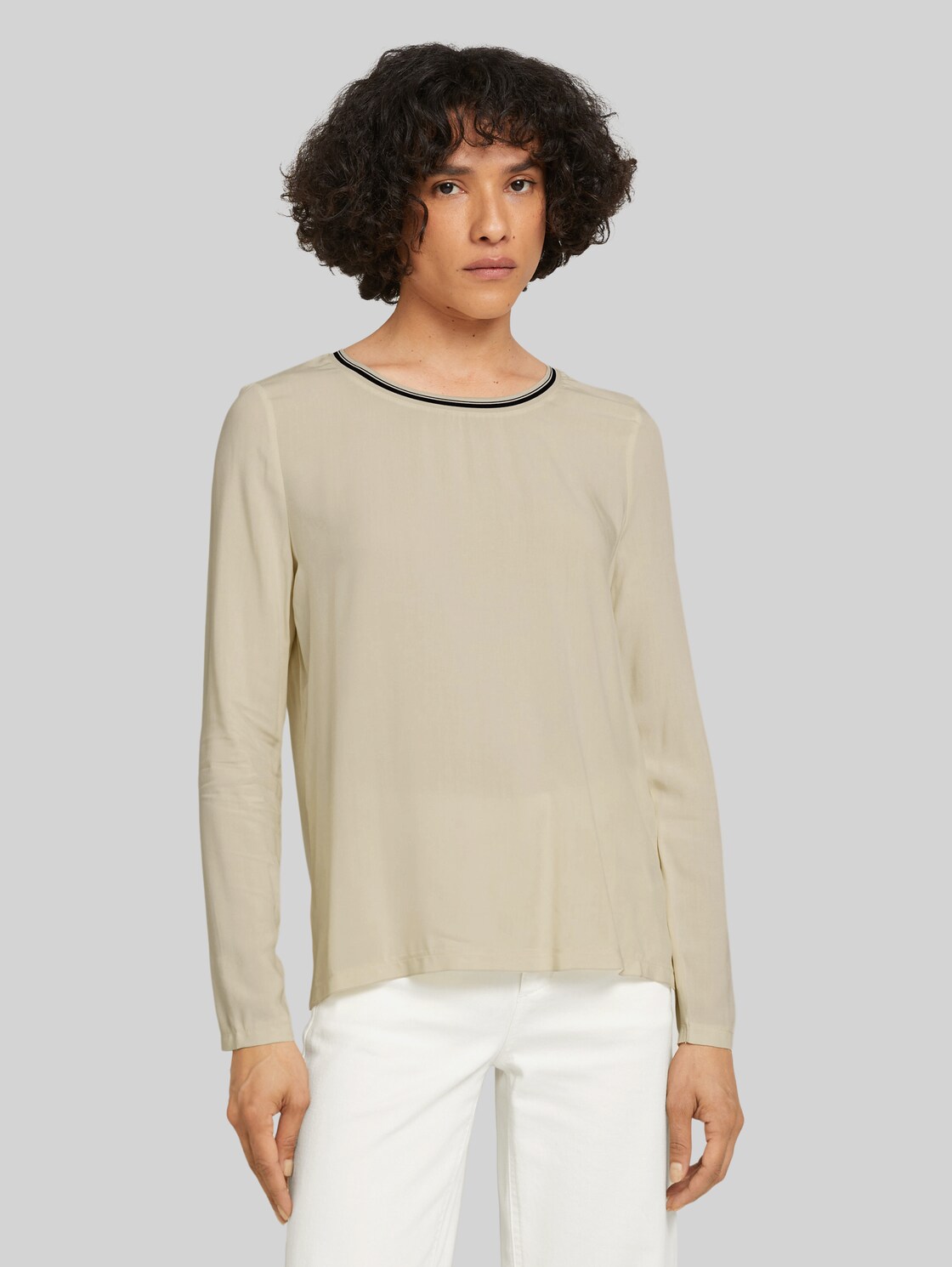 TOM TAILOR Langarmshirt im Materialmix, Damen, soft creme beige, Größe: XL