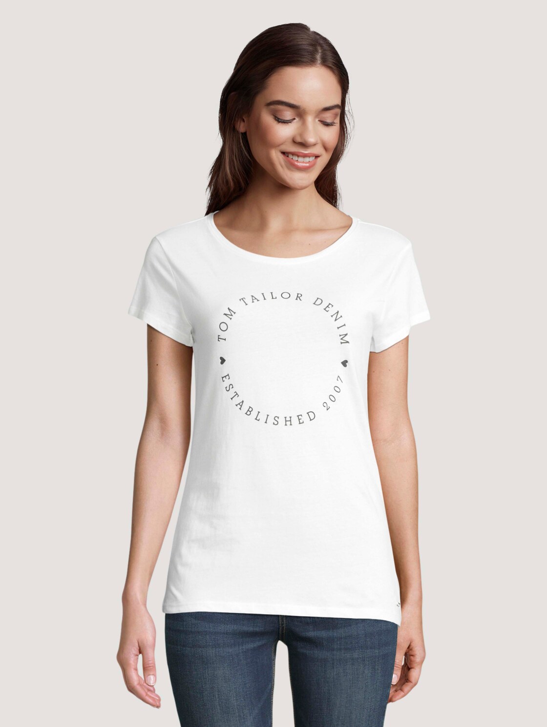 Thumbnail - TOM TAILOR DENIM Damen T-Shirt mit Textprint im 2er-Pack, grau, Uni, Gr. XL