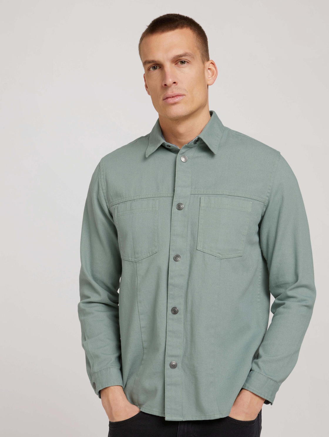 TOM TAILOR Basic overhemd, Dark Smoke Green, XXL