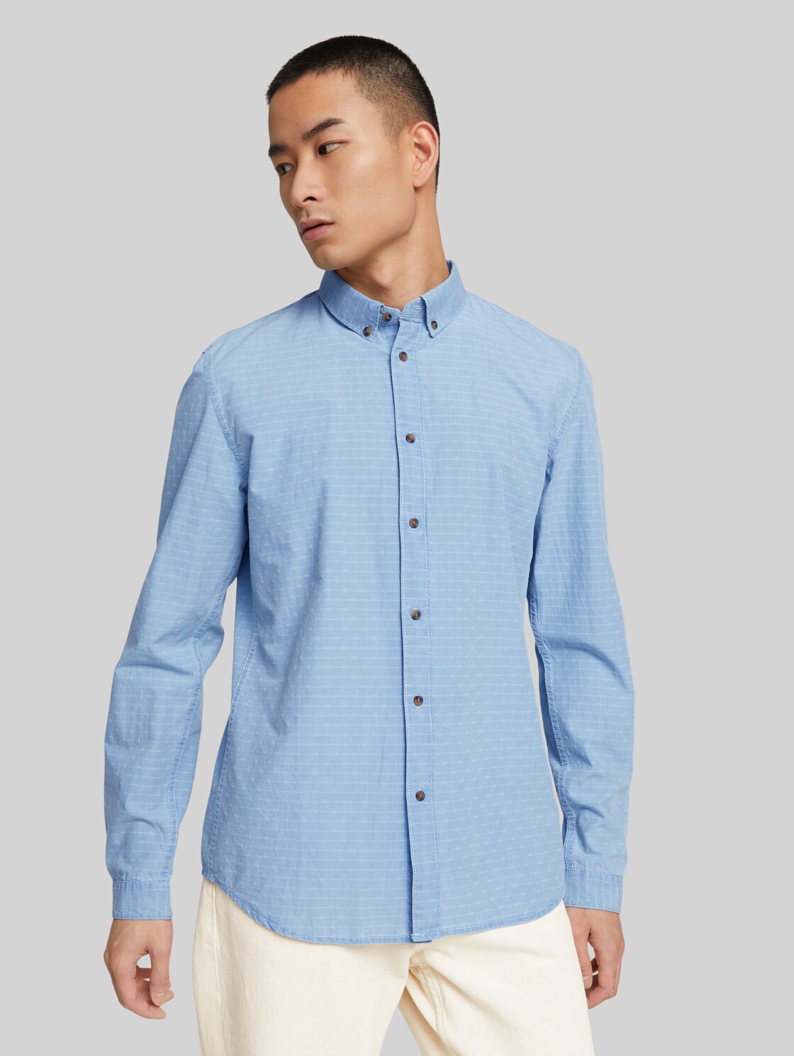 TOM TAILOR DENIM Herren strukturiertes Hemd, blau, Gr. XL, baumwolle