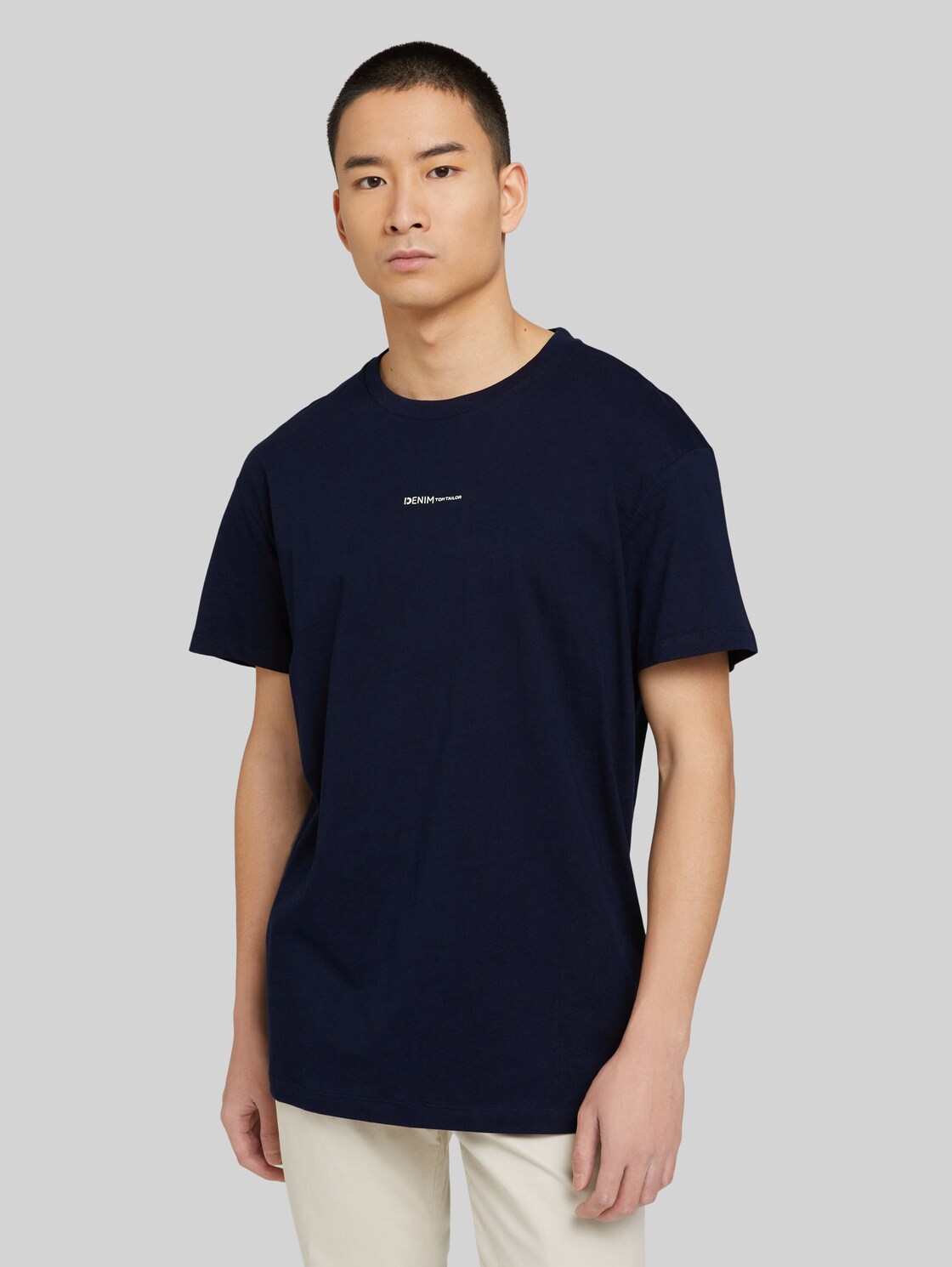 TOM TAILOR DENIM Herren T-Shirt mit Bio-Baumwolle, blau, Logo Print, Gr. L, baumwolle