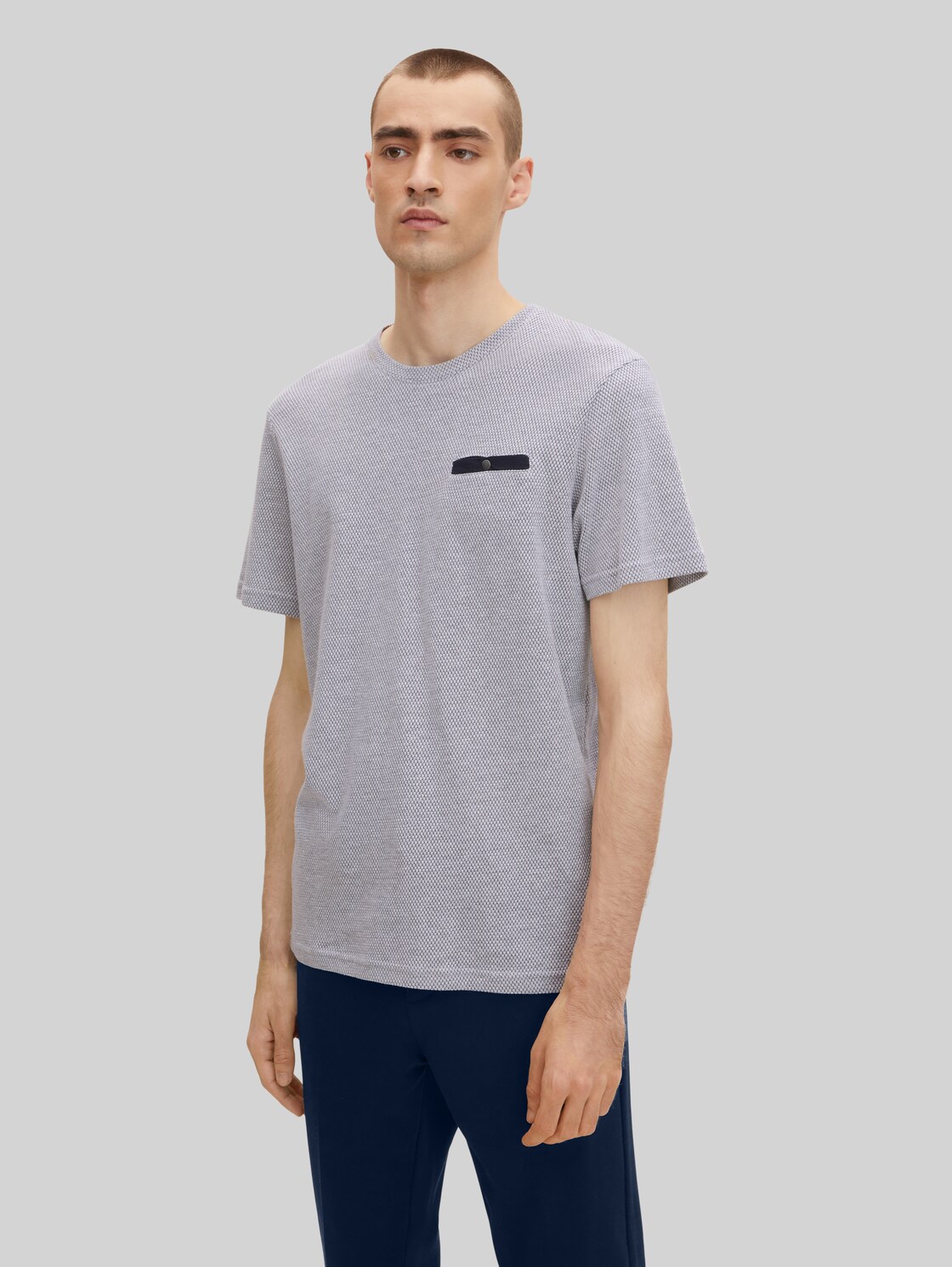 TOM TAILOR Herren Strukturiertes T-Shirt, grau, Print, Gr. S,