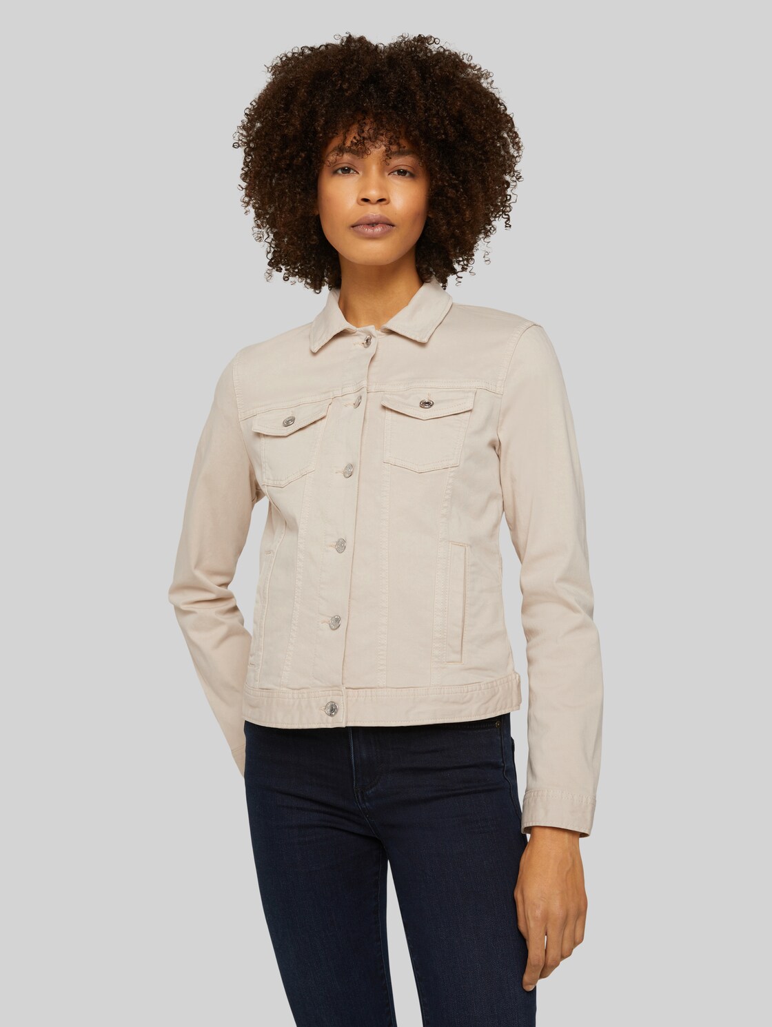 TOM TAILOR Damen Regular Fit Jeansjacke mit Bio-Baumwolle, beige, Gr. XXL, baumwolle