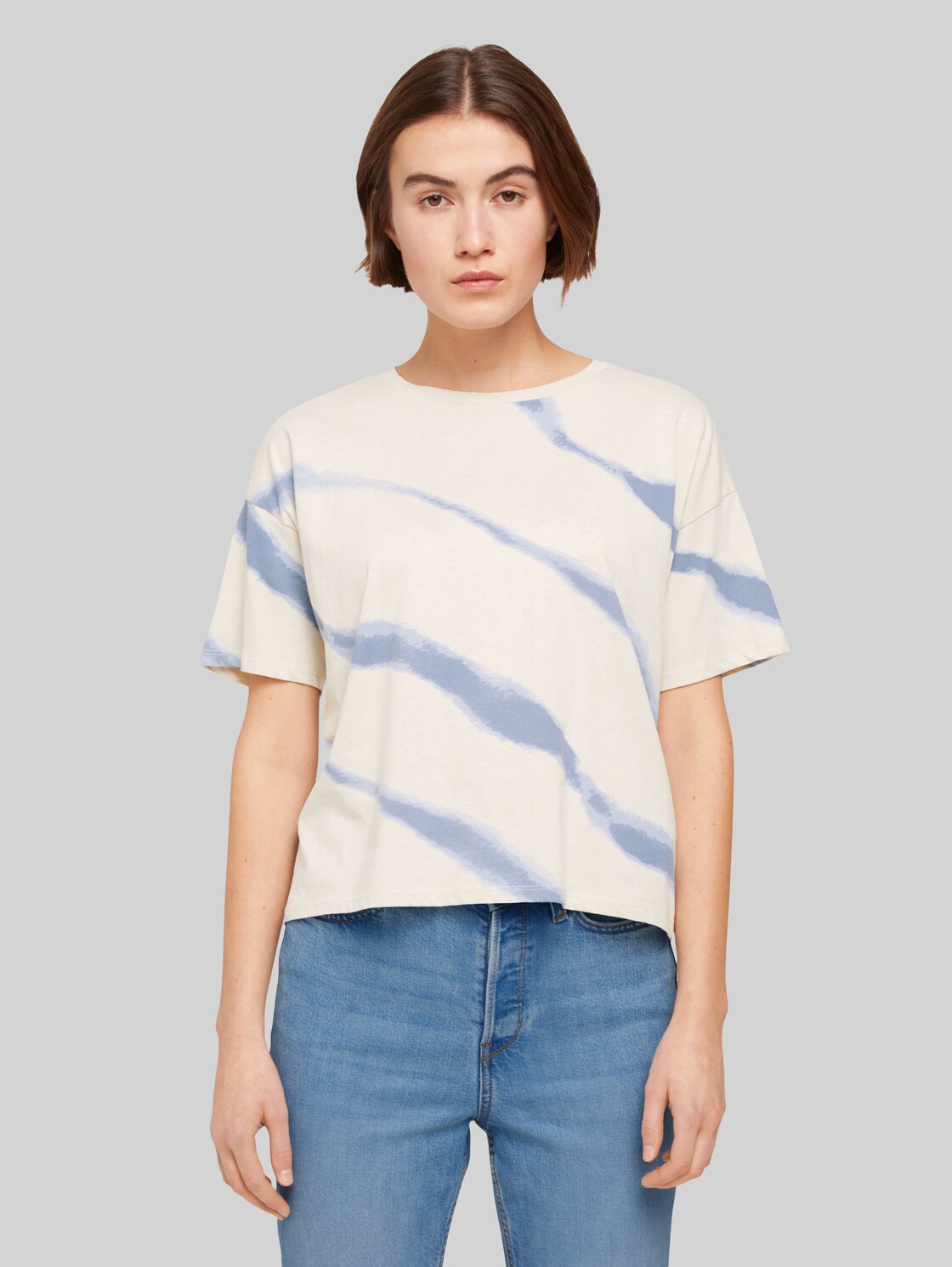 TOM TAILOR DENIM Damen Boxy Shirt mit Print, beige, Print, Gr. XL, baumwolle
