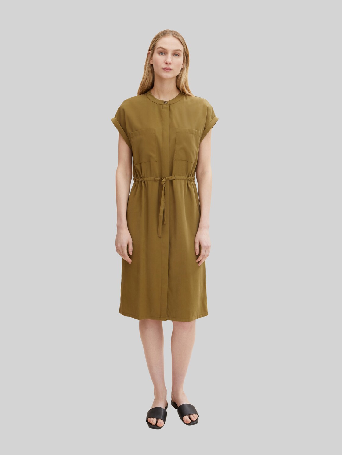 TOM TAILOR Damen Detailliertes Kleid, grün, Gr. 36, viskose