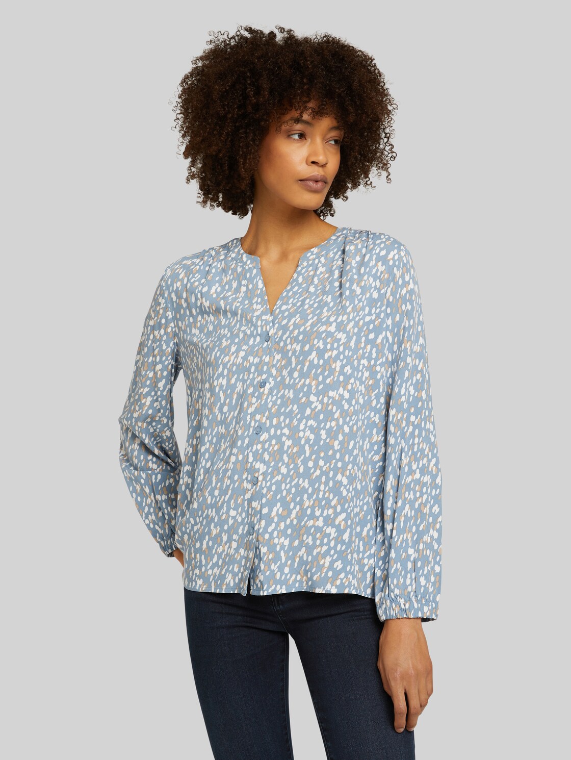 TOM TAILOR Damen Gemusterte Bluse, blau, Muster, Gr. 38, viskose