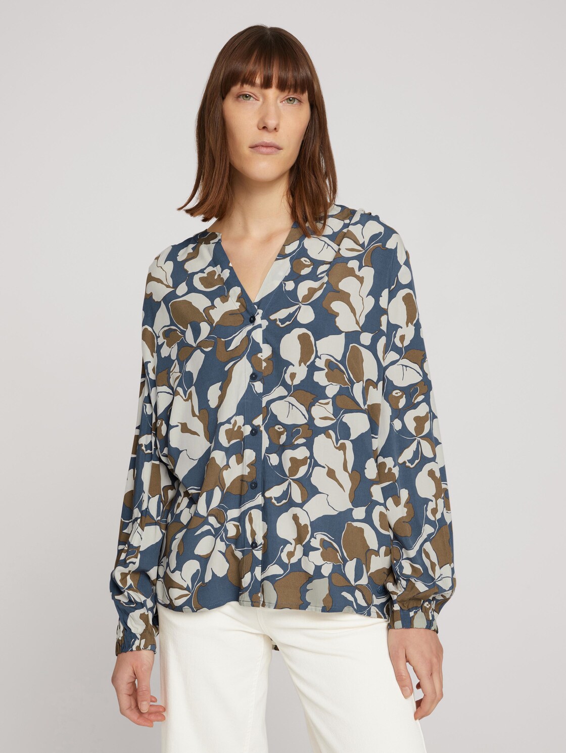 TOM TAILOR Gedessineerde blouse met LENZING(TM) ECOVERO(TM), blue sepia floral design, 34